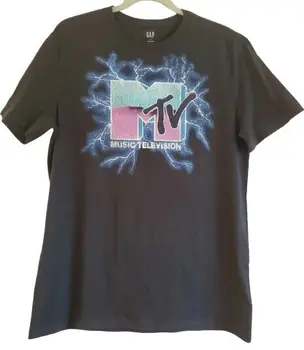 Новый логотип MTV Lightning Strike Мужская средняя музыкальная телевизионная черная хлопковая футболка