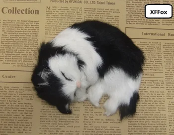 новый реальный черно-белый кот модель пластик и меха спящий кот подарок около 14x11см xf1537