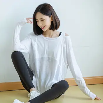 Новый свободный спортивный топ больших размеров поддельный двухкомпонентный одежда для йоги женский осенне-зимний фитнес-халат с длинными рукавами