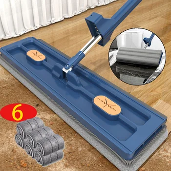  Новый стиль Большая плоская швабра Автономный слайд Швабра для пола из микрофибры Влажная и сухая швабра для мытья полов Инструменты для уборки дома