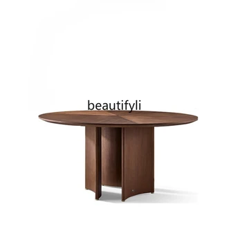 Обеденный стол из массива дерева Nordic Black Nut Бытовой круглый мраморный круглый стол Простой элегантный круглый стол Маленькая квартира