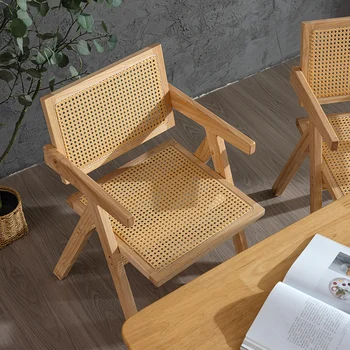  Обеденный стул из виноградной лозы Чангдигар Стул Проживание в семье Ян Тайбэй Европейский деревянный стиль Спинка Досуг Обеденный стул из массива дерева