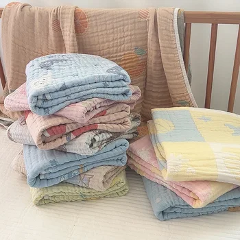 Одеяло для новорожденных 6 слоев Марля Мягкая кожа Впитывающее детское банное полотенце На открытом воздухе Детская коляска Ветрозащитное теплое жаккардовое одеяло