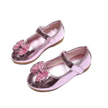 Одинарная обувь для девочек 2022 Весна Осень Новые танцевальные туфли Мода с пайетками Бант Детская яркая кожаная обувь Обувь принцессы