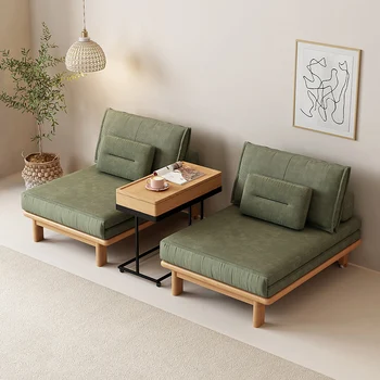 Одноместный диван-кровать из массива дерева, складной диван двойного назначения, простой современный скандинавский бревенчатый тканевый диван