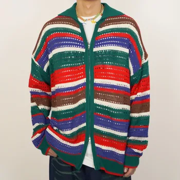 Осенний кардиган свитер мужская одежда hombre botones верхняя одежда кардиган свитер контрастный цвет полосы полый кардиган куртка