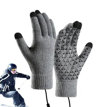 Перчатки с подогревом Зимние тепловые перчатки со встроенным нагревательным листом Мягкие прочные зимние рабочие перчатки с питанием от USB для мужчин и женщин