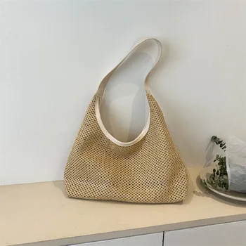 Плетеная сумка из травы, женская сумка, летняя маленькая и свежая новая тканая сумка, пляжная сумка через плечо через плечо, сумочка