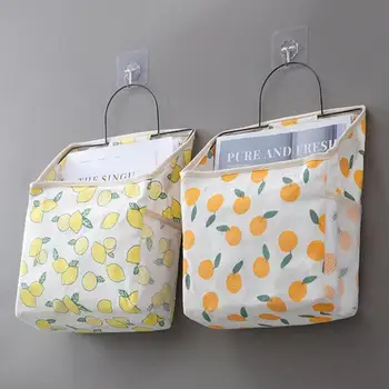 Подвесная сумка для хранения Прочная настенная корзина для хранения с фруктовым принтом 2 цвета Подвесная сумка Лимонный узор Подвесная сумка для хранения