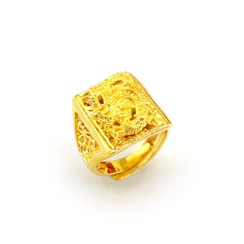 Подлинное кольцо из 24-каратного золота для мужчин с регулируемым мужским свадебным помолвлением Роскошные резные драконы Этнические ювелирные изделия для вечеринки Подарки