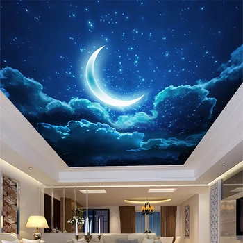 Пользовательские обои 3d стиль живописи ночное небо полумесяц звездное небо потолок гостиная спальня зенит фреска papel de parede