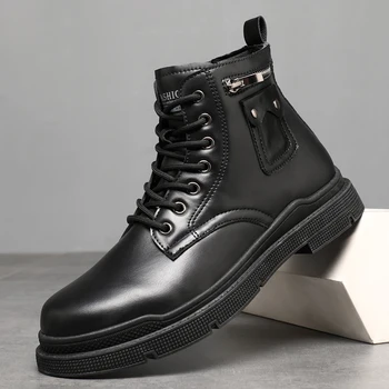 Популярные осенние рабочие ботинки для мужчин Коричневые черные мотоциклетные ботинки Мужская модная повседневная обувь Мужчина Ковбойские сапоги на резиновой подошве Big Boy