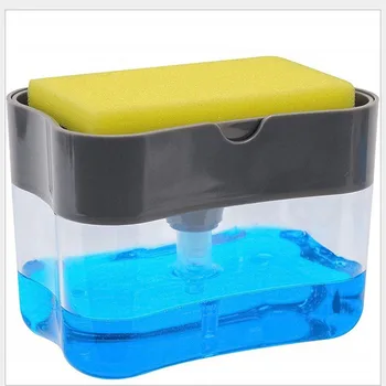 Пресс Дозатор мыла с коробкой для губок Двухслойный ручной держатель поломоечной машины 2 в 1 Кухонные принадлежности для ванной комнаты для мытья и уборки