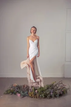 Простое однотонное атласное свадебное платье с открытыми плечами русалка на пуговицах сзади свадебное платье Vestidos De Noiva Вечернее платье 2024 Вечернее платье