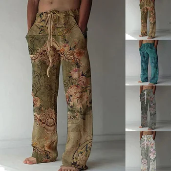 Простой печатный узор Мужские свободные брюки с высокой талией вне фитнес-кэжуал S-3XL