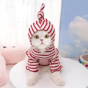 пуловер для домашних животных классическая полосатая одежда для домашних животных модная полосатая одежда для домашних животных с капюшоном для осени и зимы милая собака кошка пальто для тедди
