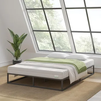 Рама кровати с металлической платформой, поддержка деревянных реек, пружина не требуется, простая сборка, черный, двуспальные кровати