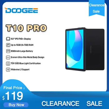 Распродажа Планшет DOOGEE T10 Pro 10,1-дюймовый дисплей FHD 8 ГБ + 256 ГБ Сертифицированная TÜV SÜD 13-мегапиксельная основная камера с поддержкой Widevine L1 8580 мАч
