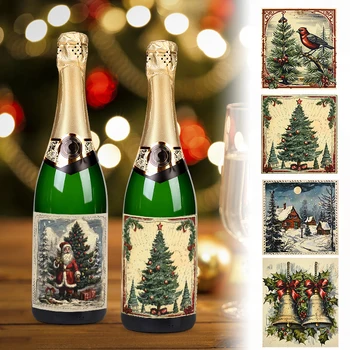 Ретро Рождественские наклейки на бутылку вина Санта-Клаус Наклейки на рождественскую елку Счастливого Рождества Украшение для дома 2024 Подарок на новогоднюю вечеринку