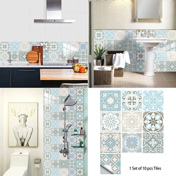 Ретро синий облицовочный шпон стен геометрическая абстракция Кухня ванная комната шкаф украшение рабочего стола Самоклеящийся водостойкий шпон плитки