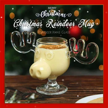 Рождественская стеклянная чашка Рога Санта-Клауса Кружки для тела Олень Стеклянная кружка Ремесла Прозрачное вино Молоко Кофе Стеклянная чашка Рождественский подарок