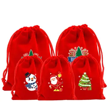  Рождественские бархатные сумки 9x12 см Маленькие конфеты Подарочная сумка Сумка на шнурке Рождественский браслет Ювелирные изделия Упаковка Сумки Партийные принадлежности