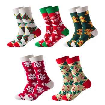 Рождественские носки для женщин и мужчин Красочная снежинка Рождественская елка Санта-Клаус Принт Носки Зимние утолщенные носки из телят
