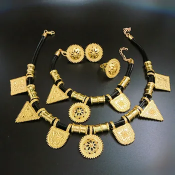 Рождественские подарки Африканские свадебные ювелирные изделия Аксессуары Экзотические эфиопские женщины Золотое ожерелье Серьги Браслет Ювелирные изделия Наборы