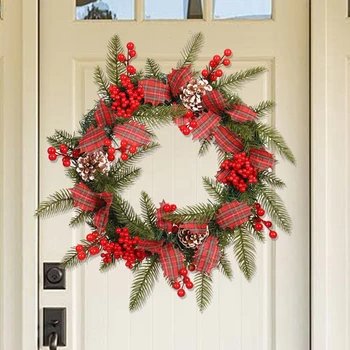 Рождественский искусственный венок с ягодными сосновыми шишками Дверь Подвесной ротанг для дома Свадьба Фермерский дом Праздничный декор