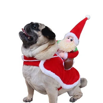 Рождественский костюм собаки Санта-Клаус верхом на домашних животных Косплей Костюмы Вечеринка Собаки Наряд для маленьких средних собак Санта-Рождество Одежда для домашних животных