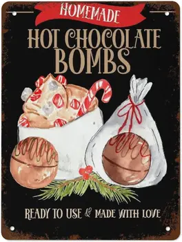Рождественский печатный знак,Знак бомбы с горячим шоколадом,Горячие какао-бомбы,Настенное искусство Лучшие винтажные забавные оловянные знаки домашнего декора, винтаж