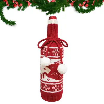 Рождественский свитер Крышка бутылки вина Рождественская вязаная крышка бутылки Ручная работа Санта Олень Снеговик Вино Крышка Бутылки Для