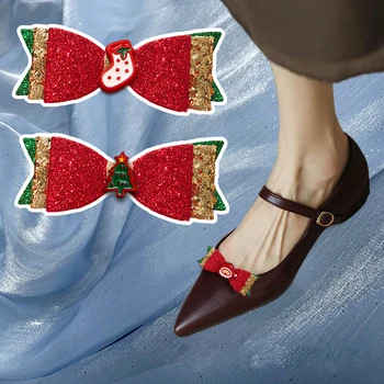Рождественский съемный бант Обувные зажимы Женщины Шляпа Сумка Обувь Аксессуары Рождественская елка Подвески Украшение для обуви для декора вечеринки 2 шт.