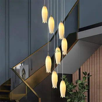 Роскошная керамическая лестница-тюльпан Потолочная люстра для выставочного зала, лобби, ресторана, отеля, многоголового декора, подвесной светодиодной лампы