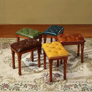 Роскошная мебель Стулья из массива дерева Кожаный обеденный стул Стул для гостиной Диван Табурет для ног Ретро Сиденья для отдыха Аксессуары для дома