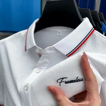  Роскошная мужская рубашка-поло высокого класса 2023Летняя новая футболка Ropa с лацканом и вышитым принтом для мужчин Деловая повседневная универсальная одежда для гольфа