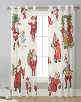 Санта-Клаус Подарок Рождественская елка Спальня Вуаль Штора Обработка окон Шторы Тюль Шторы для гостиной Прозрачные шторы