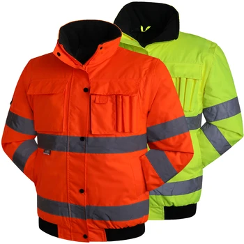 Светоотражающая зимняя куртка Мужчины для работы Рукава Съемная Hi Vis Рабочая одежда Парка Ветрозащитная термостойкая холодостойкая защитная куртка Пальто