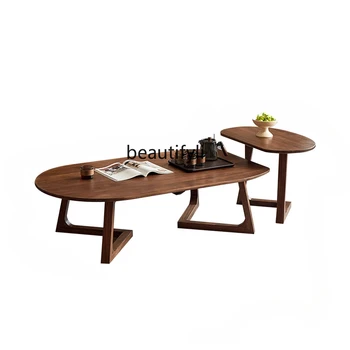 Северный чайный столик из массива дерева Северная Америка Черный орех Креативная комбинация овального чайного стола