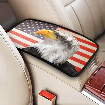 Североамериканский белоголовый орлан на американском флаге Крышка подлокотника автомобиля Коврик Нескользящая центральная консоль Накладка Ящик для хранения Защита