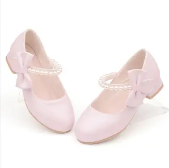 Сексуальная кожаная обувь Девушки Свадебное платье Туфли Принцесса на высоких каблуках для девочек Принцесса Галстук-бабочка Танцевальная обувь для девочек Повседневная обувь