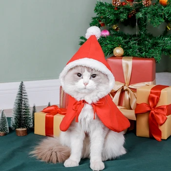Симпатичная рождественская одежда для домашних животных Кошачий плащ, преобразованный в шаль Санта-Лося, Американская короткая и британская короткая зимняя одежда для кошек