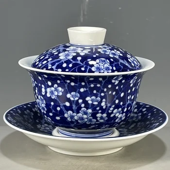 Сине-белая ледяная слива Чаша с тремя крышками Чайная чашка Винная чашка Антикварная коллекция Стоимость с крышкой Чайная чашка Три таланта ЧашкаКитайский стиль