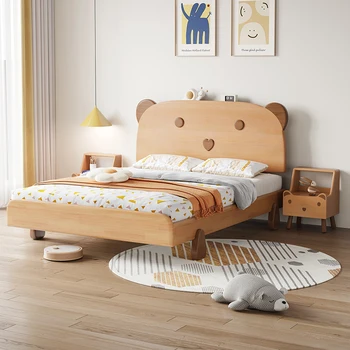 Скандинавские дети кровать из цельного дерева, современная простая кровать для мальчиков и девочек, мультяшная односпальная кровать 1,2 м для детей, маленькая квартира