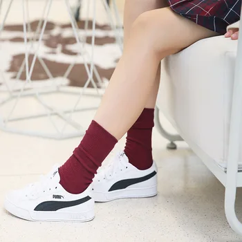 Сложенные носки Женские японские осенние и зимние хлопчатобумажные носки Гребенные хлопковые носки Твердые винтажные короткие ботинки и носки для колледжа Se