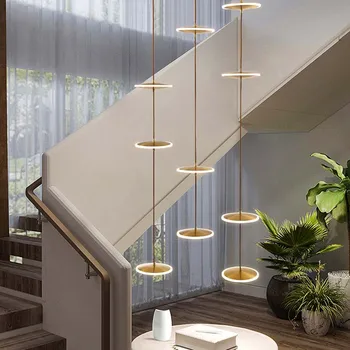 Современная светодиодная хрустальная люстра для лестницы Роскошные золотые внутренние круглые подвесные светильники Nordic Loft Длинные креативные осветительные приборы
