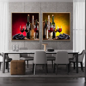 Современное вино Натюрморт Виноградное вино в стекле Холст Живопись Принты Плакат Кухня Столовая Стена Искусство Картина Домашний декор