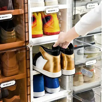  Современный контейнер для обуви Прозрачная дверь Простая установка Коробка для обуви Удобная коробка для хранения стоячей обуви