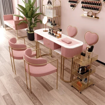  Современный минималистичный маникюрный стол и набор стульев Мебель для салона Свет Роскошный салон красоты Столы для ногтей Бытовой стол для макияжа ногтей