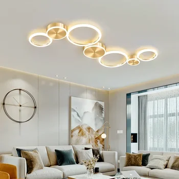 современный светодиодный потолочный светильник люстра для гостиной, столовой, спальни, прихожей, круглых кольцах, золотой домашний декор, алюминиевый осветительный прибор